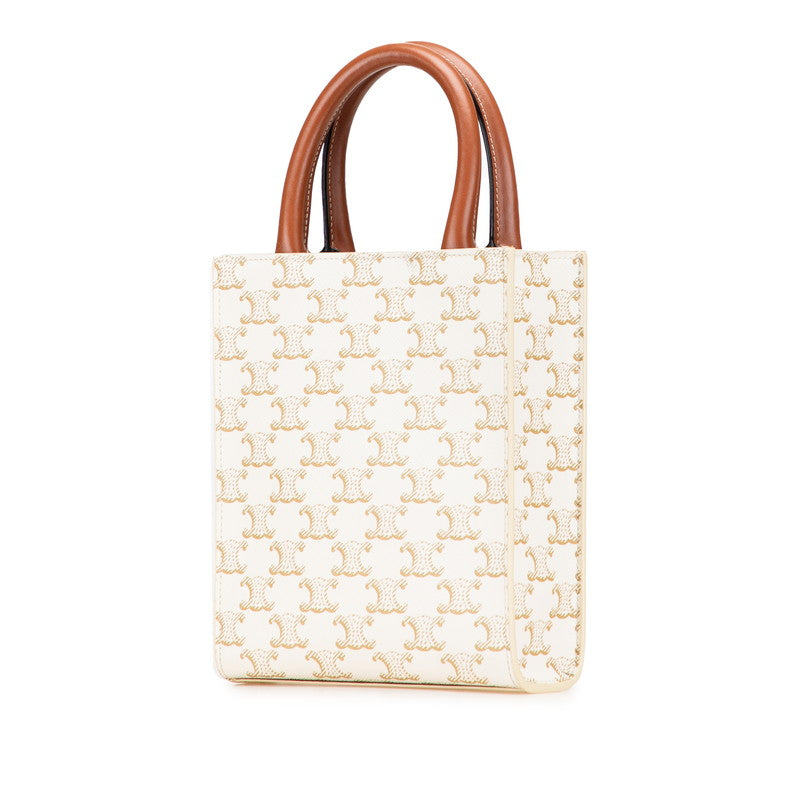 セリーヌ トリオンフ ミニ バーティカル カバ ハンドバッグ ショルダーバッグ 2WAY ホワイト ブラウン PVC レザー レディース CELINE 【中古】