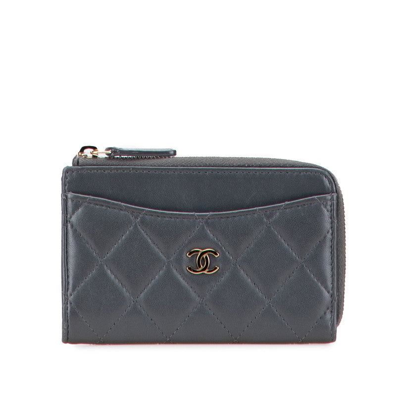 シャネル マトラッセ ココマーク カードケース コインケース フラグメントケース グレー系 ラムスキン レディース CHANEL 【中古】