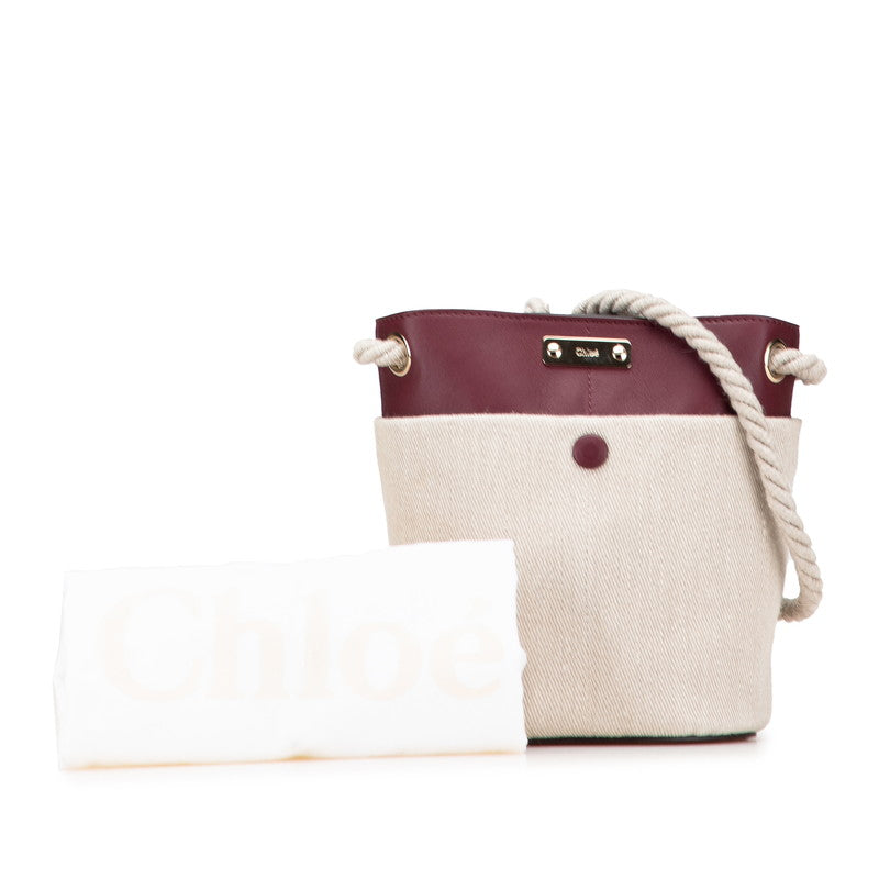クロエ KEY キー バケットバッグ スモール 斜め掛け ショルダーバッグ ベージュ ワインレッド レザー リネン レディース Chloe 【中古】