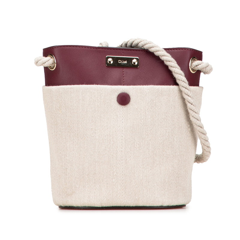 クロエ KEY キー バケットバッグ スモール 斜め掛け ショルダーバッグ ベージュ ワインレッド レザー リネン レディース Chloe 【中古】