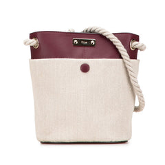 クロエ KEY キー バケットバッグ スモール 斜め掛け ショルダーバッグ ベージュ ワインレッド レザー リネン レディース Chloe 【中古】