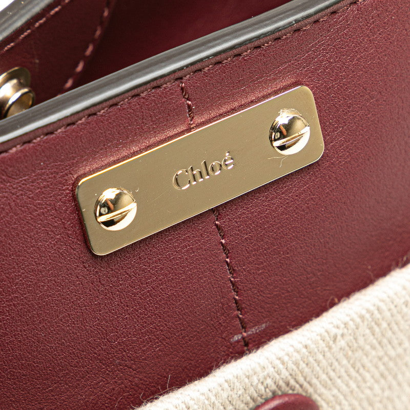 クロエ KEY キー バケットバッグ スモール 斜め掛け ショルダーバッグ ベージュ ワインレッド レザー リネン レディース Chloe 【中古】