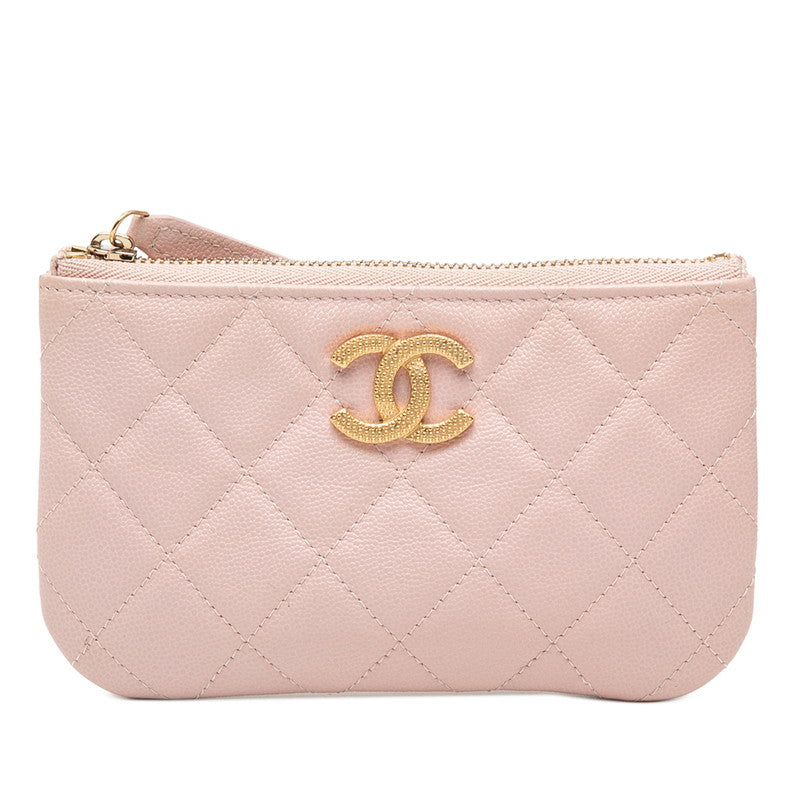 シャネル ココマーク マトラッセ ポーチ 小物入れ ピンク キャビアスキン レディース CHANEL 【中古】