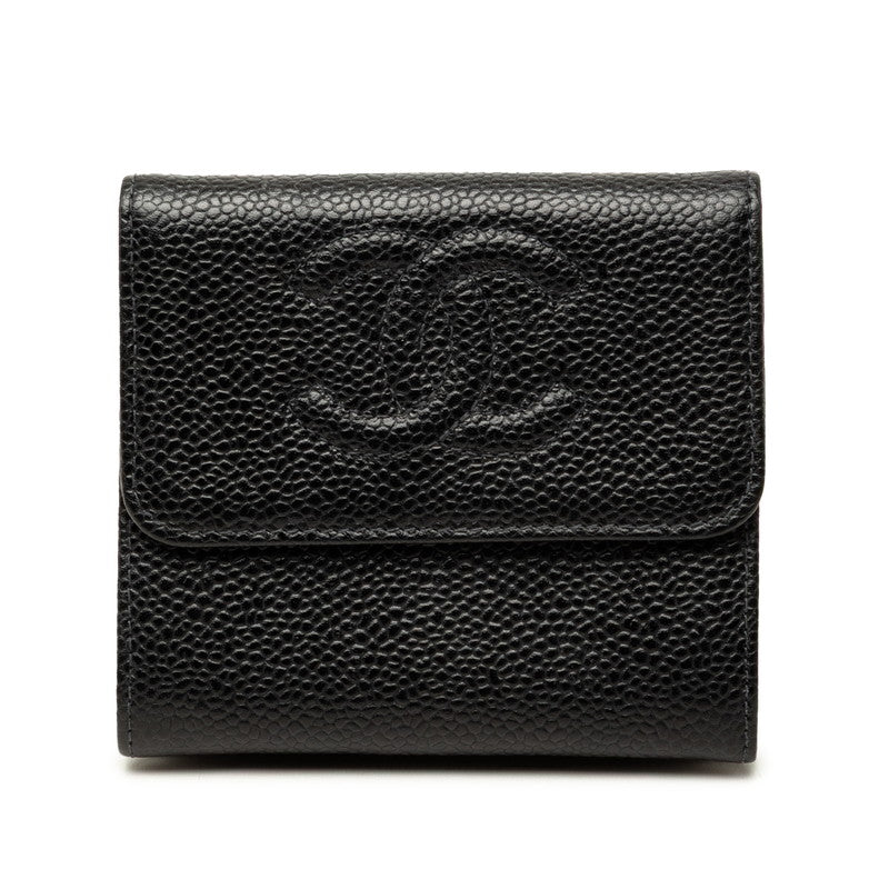 シャネル ココマーク 二つ折り財布 ブラック キャビアスキン レディース CHANEL 中古