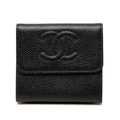 シャネル ココマーク 二つ折り財布 ブラック キャビアスキン レディース CHANEL 中古