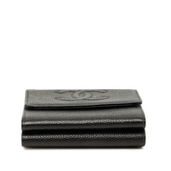 シャネル ココマーク 二つ折り財布 ブラック キャビアスキン レディース CHANEL 中古