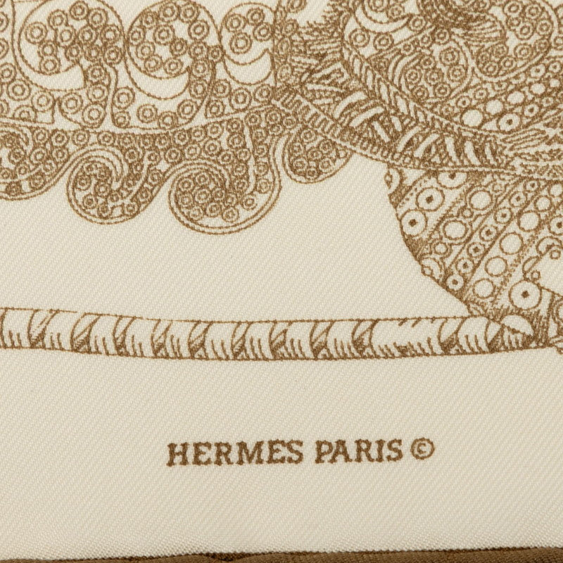 エルメス カレ45 プチカレ GRANDS FONDS 深海 スカーフ ベージュ ブラウン シルク レディース HERMES 【中古】