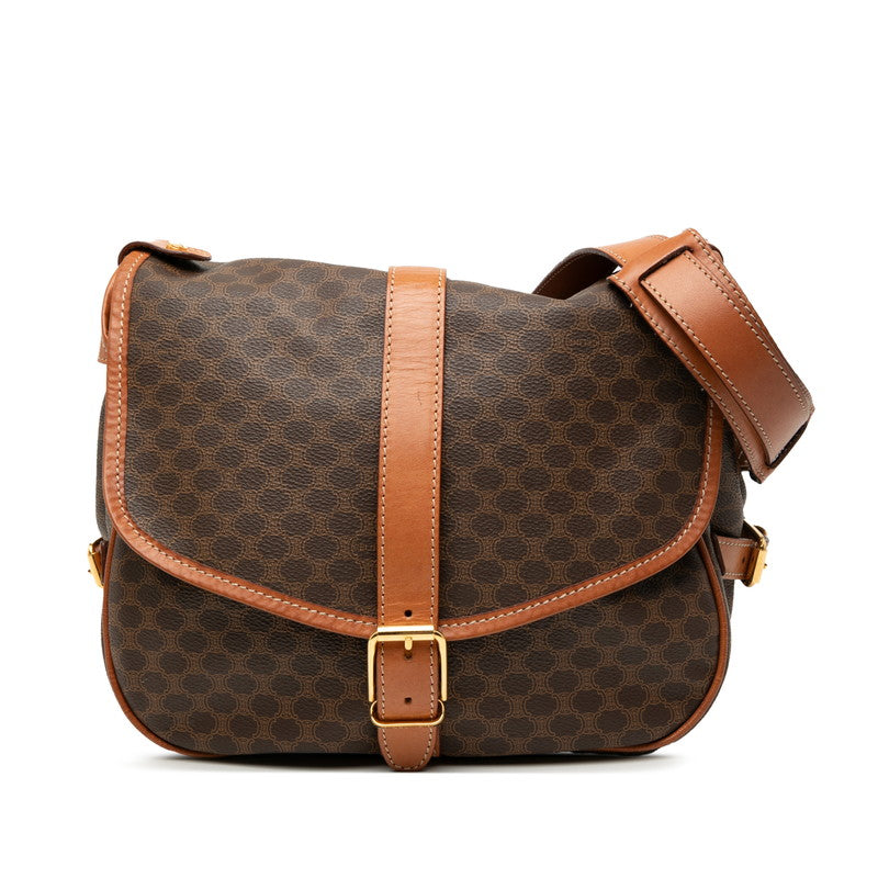 セリーヌ マカダム ショルダーバッグ メッセンジャー 斜め掛け ブラウン PVC レザー レディース CELINE 【中古】