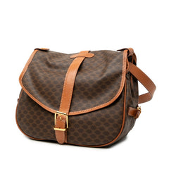 セリーヌ マカダム ショルダーバッグ メッセンジャー 斜め掛け ブラウン PVC レザー レディース CELINE 【中古】