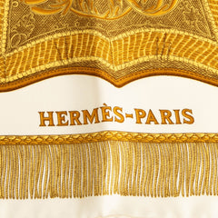 エルメス カレ90 POSTE ET CAVALERIE サーベル飾袋 スカーフ ホワイト ゴールド マルチカラー シルク レディース HERMES 【中古】