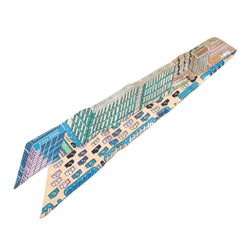 エルメス ツイリー PANTIN CITY パンタン シティ スカーフ ブラウン ブルー マルチカラー シルク レディース HERMES 【中古】