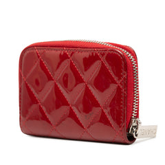 シャネル ココマーク マトラッセ ラウンドファスナー コインケース 小銭入れ レッド パテントレザー レディース CHANEL 【中古】