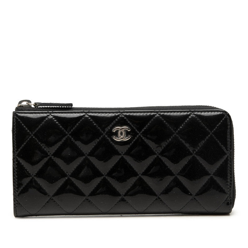 シャネル ココマーク マトラッセ 長財布 ブラック パテントレザー レディース CHANEL 中古