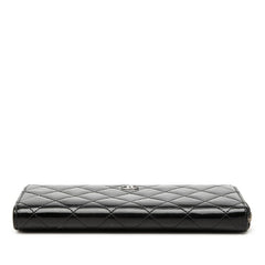 シャネル ココマーク マトラッセ 長財布 ブラック パテントレザー レディース CHANEL 中古