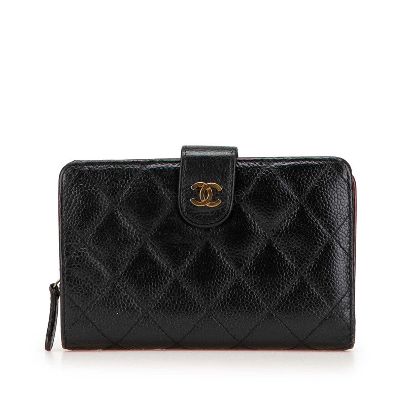 シャネル マトラッセ ココマーク 二つ折り財布 ブラック キャビアスキン レディース CHANEL 【中古】
