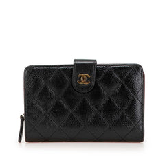 シャネル マトラッセ ココマーク 二つ折り財布 ブラック キャビアスキン レディース CHANEL 【中古】