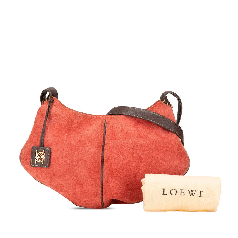 ロエベ ショルダーバッグ レッド ブラウン スウェード レザー レディース LOEWE 【中古】