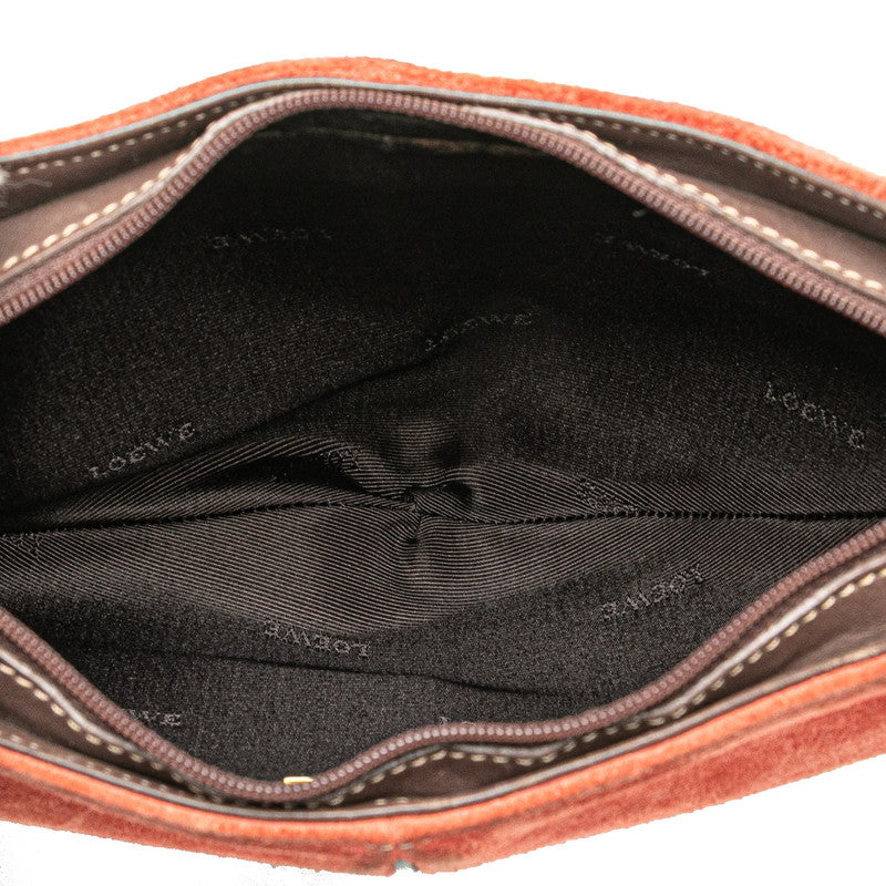 ロエベ ショルダーバッグ レッド ブラウン スウェード レザー レディース LOEWE 【中古】