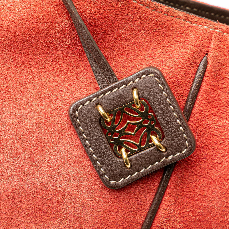 ロエベ ショルダーバッグ レッド ブラウン スウェード レザー レディース LOEWE 【中古】