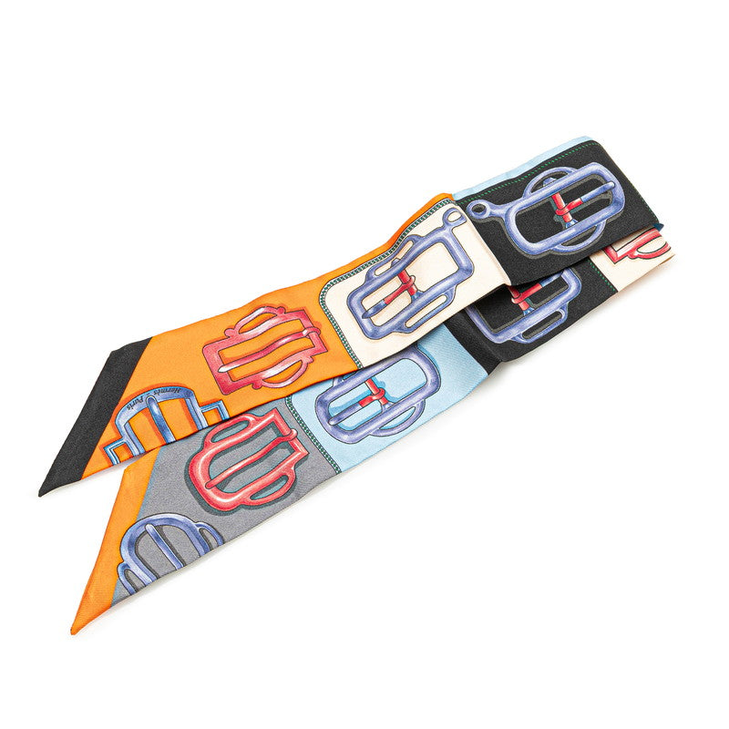 エルメス ツイリー Attelage アトラージュのバックル スカーフ オレンジ マルチカラー シルク レディース HERMES 【中古】