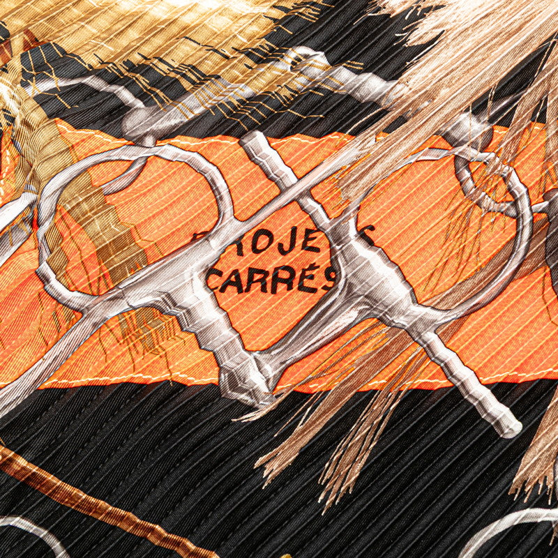 エルメス カレ90 プリーツ PROJETS CARRES 計画力 スカーフ ブラック オレンジ マルチカラー シルク レディース HERMES 【中古】
