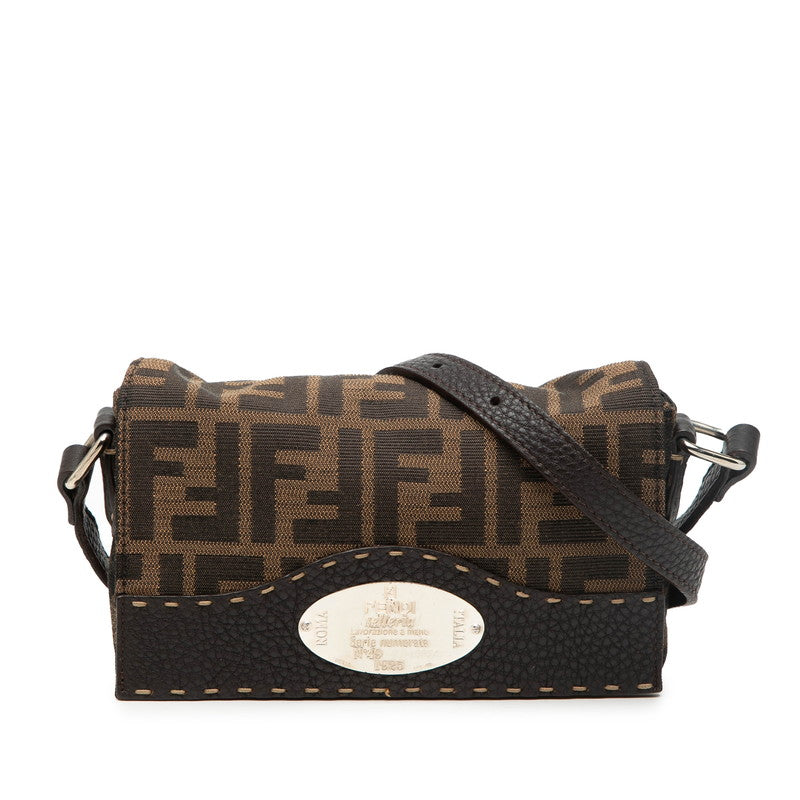 フェンディ セレリア ズッカ 斜め掛け ショルダーバッグ 8BT115 ブラウン キャンバス レザー レディース FENDI 【中古】