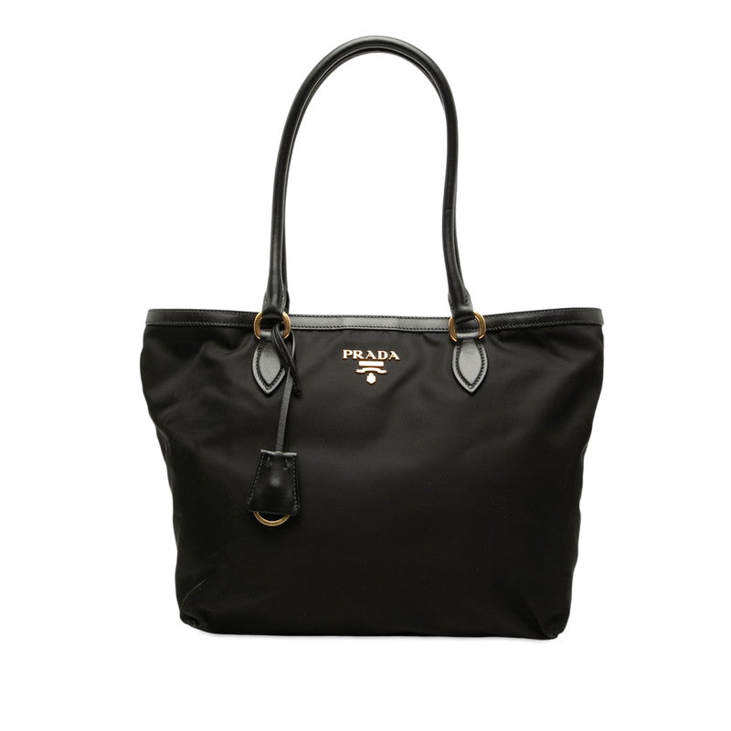 プラダ ロゴ トートバッグ ハンドバッグ 1BG159 ブラック ナイロン レザー レディース PRADA 【中古】