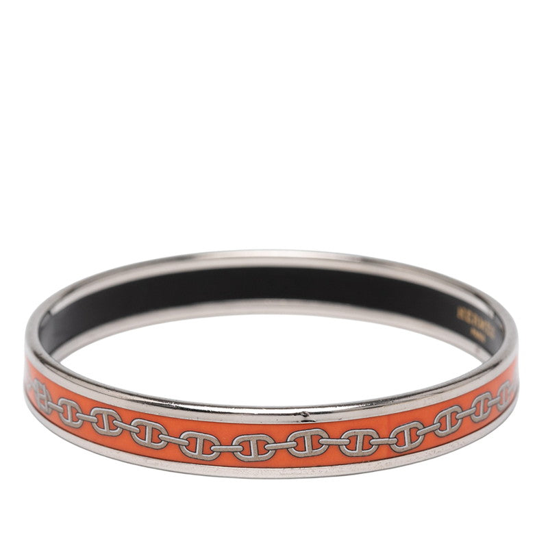 エルメス エマイユ シェーヌダンクル モチーフ バングル シルバー オレンジ メタル レディース HERMES 【中古】