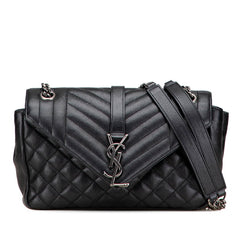 サンローラン サッチェル スモール YSLロゴ チェーンショルダーバッグ ハンドバッグ ブラック レザー レディース SAINT LAURENT 【中古】