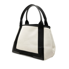バレンシアガ ネイビー カバスS トートバッグ ハンドバッグ 339933 アイボリー ブラック キャンバス レザー レディース BALENCIAGA 中古