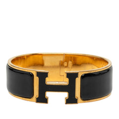 エルメス クリッククラックH GM ブレスレット バングル ゴールド ブラック メッキ エナメル レディース HERMES 【中古】