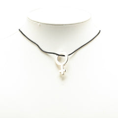 グッチ メス シンボル ネックレス ブラック SV925 シルバー レザー レディース GUCCI 【中古】