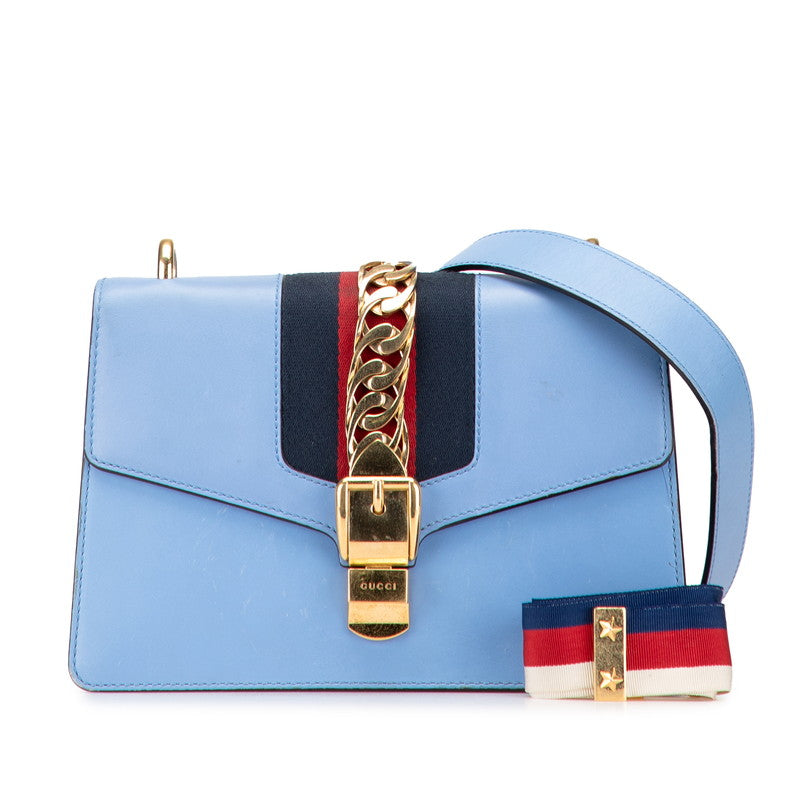 グッチ シルヴィ ワンショルダーバッグ 421882 ライトブルー レザー レディース GUCCI 【中古】