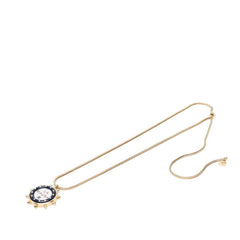 シャネル ココマーク LA PAUSA ミラー ペンダント ネックレス ゴールド ネイビー メッキ ラインストーン レディース CHANEL 中古