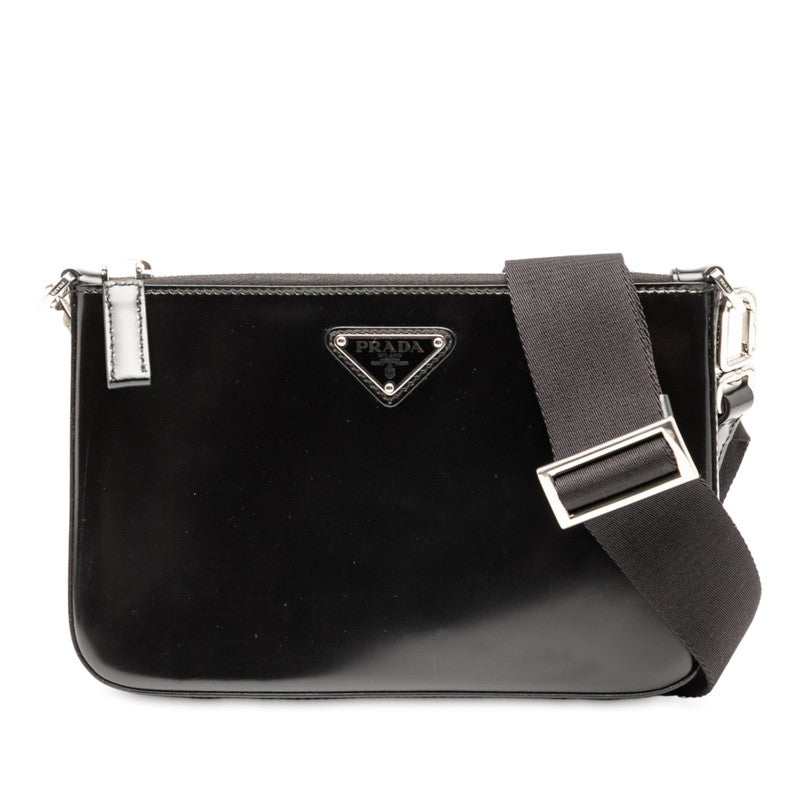 プラダ 三角ロゴプレート ショルダーバッグ 2VH129 ブラック レザー レディース PRADA 中古