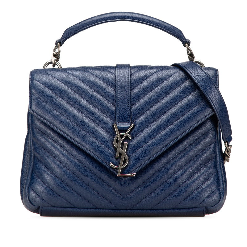 サンローラン YSL モノグラム カレッジ チェーンショルダーバッグ ブルー レザー レディース SAINT LAURENT 【中古】