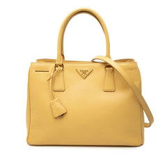 プラダ 三角ロゴプレート ガレリア ハンドバッグ ショルダーバッグ 2WAY イエロー系 サフィアーノレザー レディース PRADA 中古