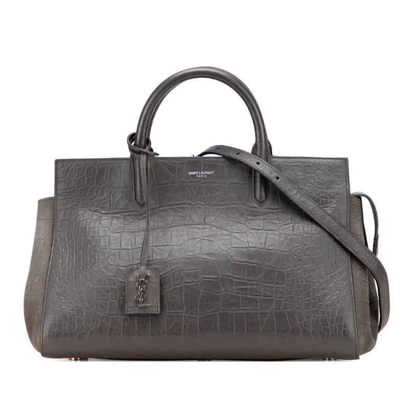 サンローラン クロコ型押し カバ リヴゴーシュ ハンドバッグ ショルダーバッグ 2WAY 400413 グレージュ レザー スウェード レディース SAINT LAURENT 【中古】