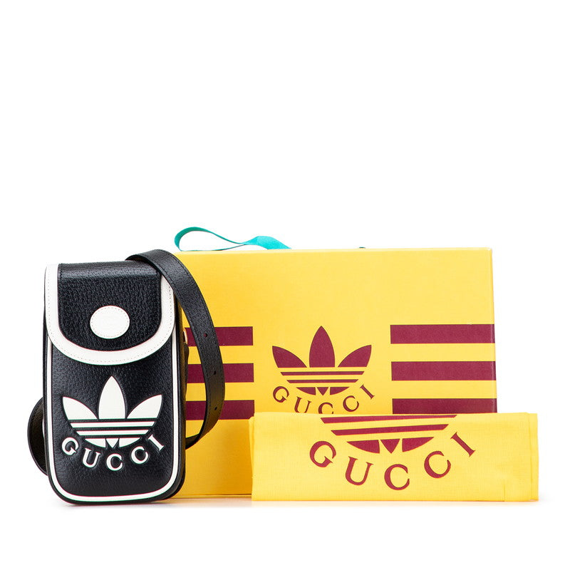 グッチ × アディダス adidas ミニ ショルダーバッグ 721794 ブラック ホワイト レザー レディース GUCCI 【中古】