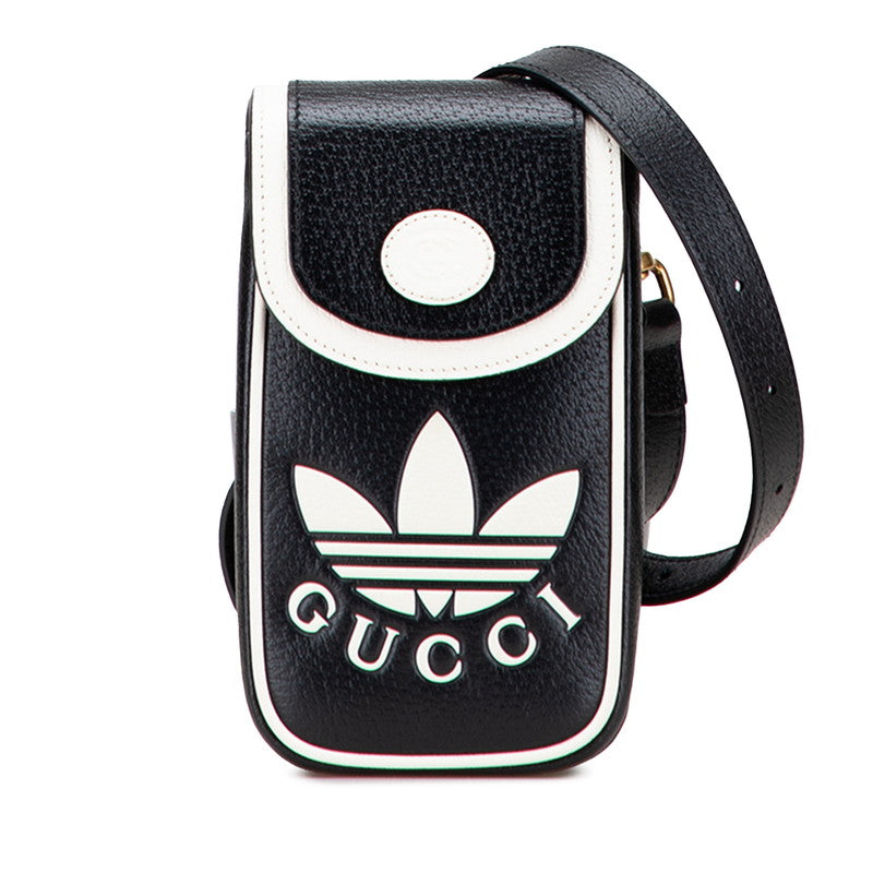 グッチ × アディダス adidas ミニ ショルダーバッグ 721794 ブラック ホワイト レザー レディース GUCCI 【中古】