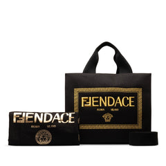 フェンディ ×ヴェルサーチ FENDACE フェンダーチェ ラ メデューサ トートバッグ ショルダーバッグ 2WAY 8BH395 ブラック キャンバス レディース FENDI 中古