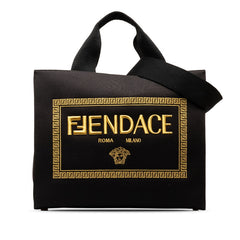 フェンディ ×ヴェルサーチ FENDACE フェンダーチェ ラ メデューサ トートバッグ ショルダーバッグ 2WAY 8BH395 ブラック キャンバス レディース FENDI 中古