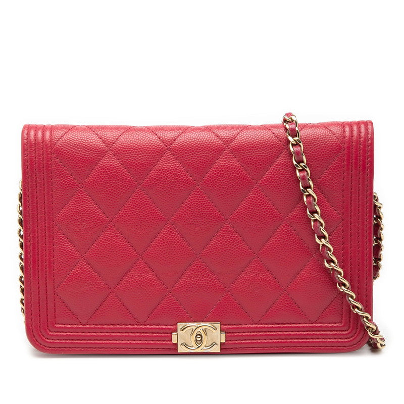 シャネル マトラッセ ココマーク チェーン ショルダーバッグ ピンク キャビアスキン レディース CHANEL 【中古】