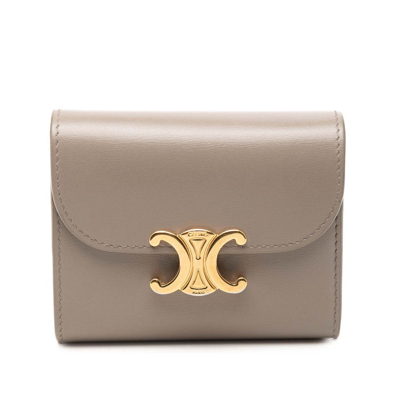 セリーヌ トリオンフ スモール フラップウォレット 二つ折り財布 ぺブル グレー系 レザー レディース CELINE 【中古】