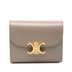 セリーヌ トリオンフ スモール フラップウォレット 二つ折り財布 ぺブル グレー系 レザー レディース CELINE 【中古】