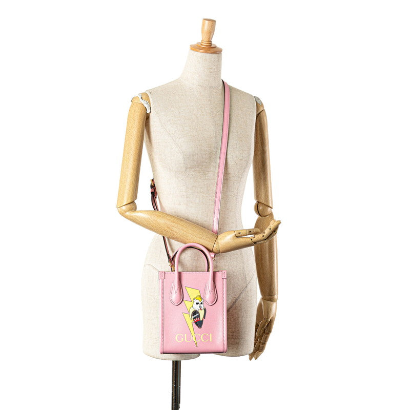 グッチ × ばなにゃ ミニハンドバッグ ショルダーバッグ 2WAY 671623 ピンク マルチカラー レザー レディース GUCCI 【中古】