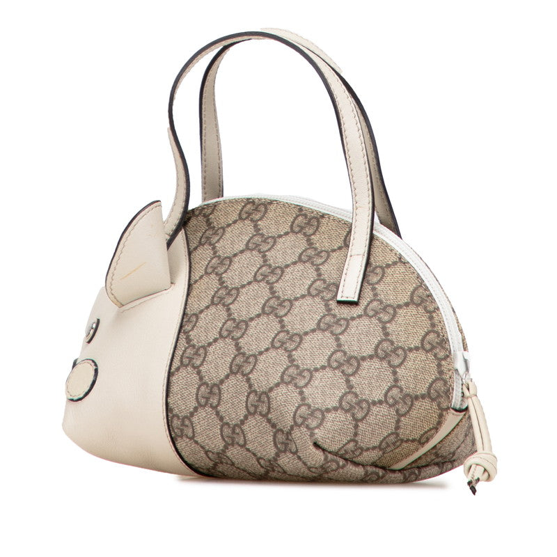 グッチ GGスプリーム チルドレンズ ZOO ブタ ミニハンドバッグ 271093 ベージュ PVC レザー レディース GUCCI 【中古】