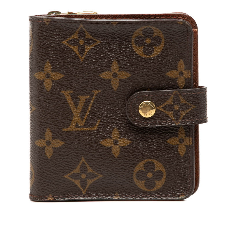ルイ ヴィトン モノグラム コンパクトジップ 二つ折り財布 M61667 ブラウン PVC レザー レディース LOUIS VUITTON 中古