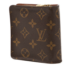 ルイ ヴィトン モノグラム コンパクトジップ 二つ折り財布 M61667 ブラウン PVC レザー レディース LOUIS VUITTON 中古