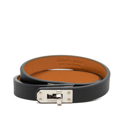 エルメス ミニケリー ドゥブルトゥール ブレスレット サイズT2 ブラック シルバー レザー メタル レディース HERMES 中古